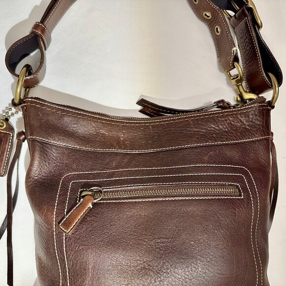 COACH Chelsea Laced Fringe.Duffle Distressed Pebble Leather Chestnut Brown 10399 - Picture 10 of 16